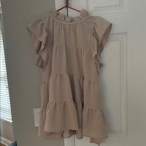 Boutique Ruffled Sleeveless Blouse in Beige